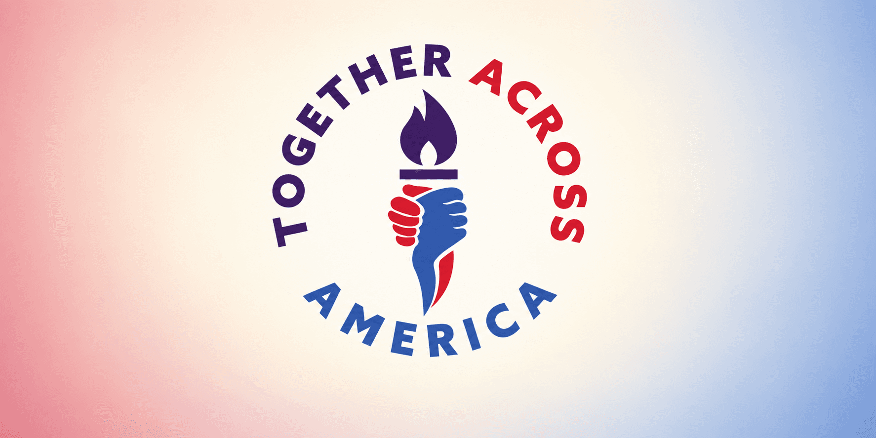 Logo featuring a torch held by two hands with text "Together Across America"