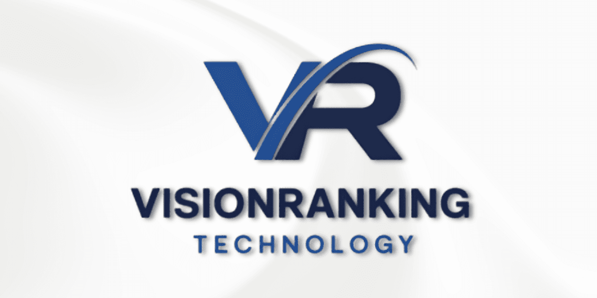 Logo featuring the letters VR and the text VisionRanking Technology in blue and white