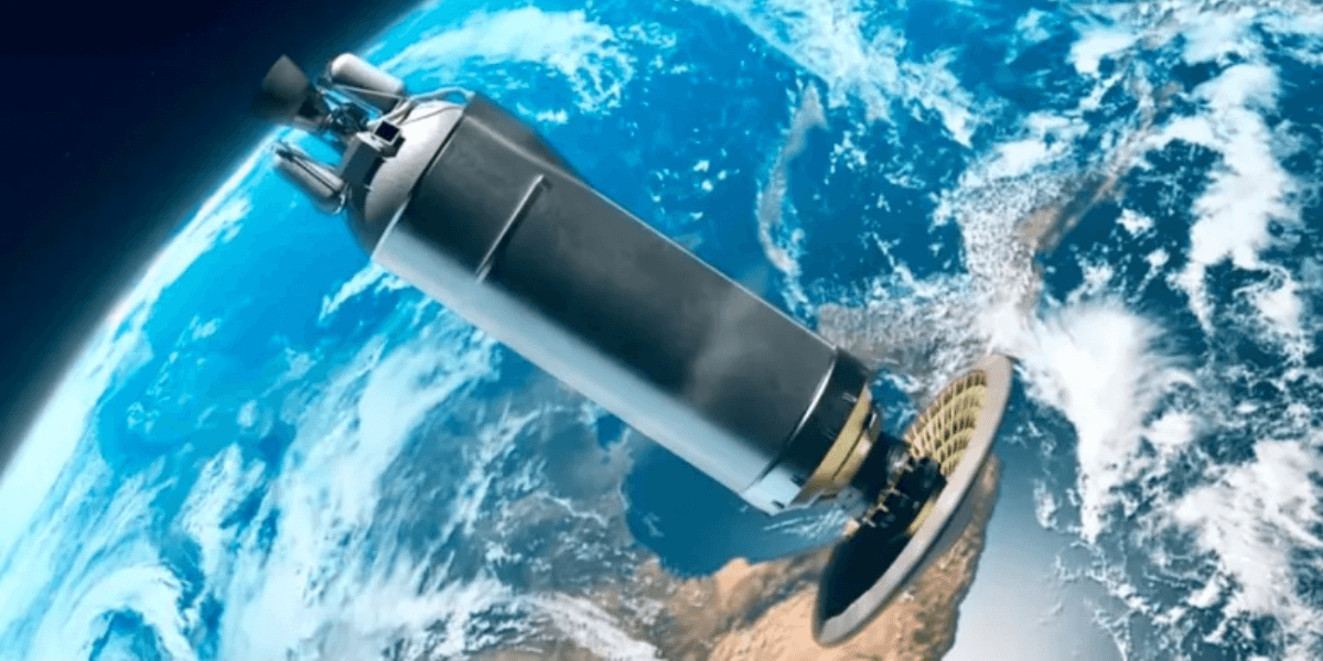 Futuristic spacecraft hovering above Earth with a detailed view of the planet's surface