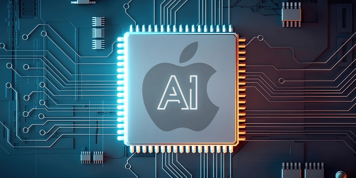 Apple A1 chip on a circuit board with glowing connections and intricate designs