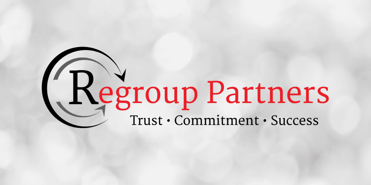 Regroup Partners logo emphasizing trust, commitment, and success, representing a professional firm focused on business restructuring and growth.