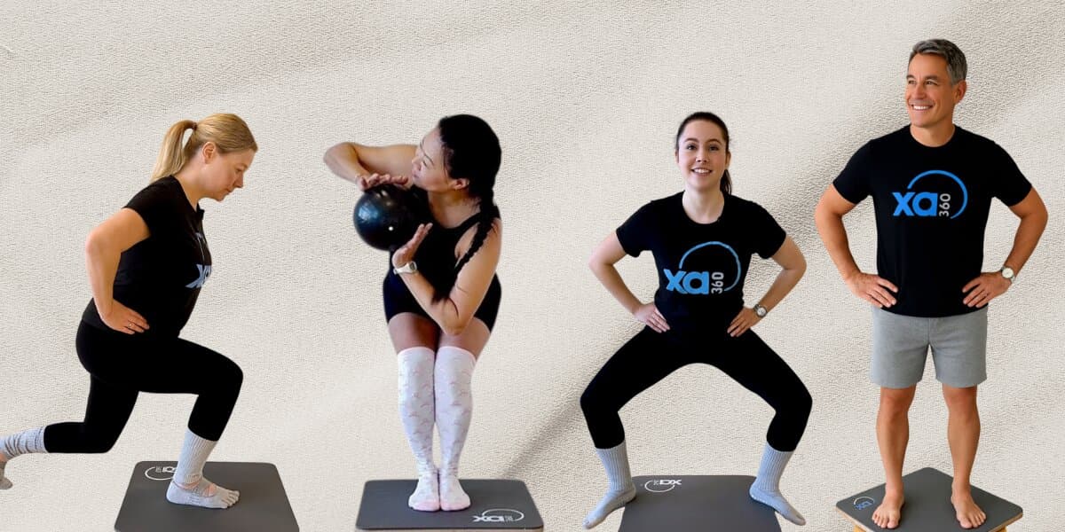 diverse group of individuals performing various exercises on mats, showcasing functional fitness and movement training.