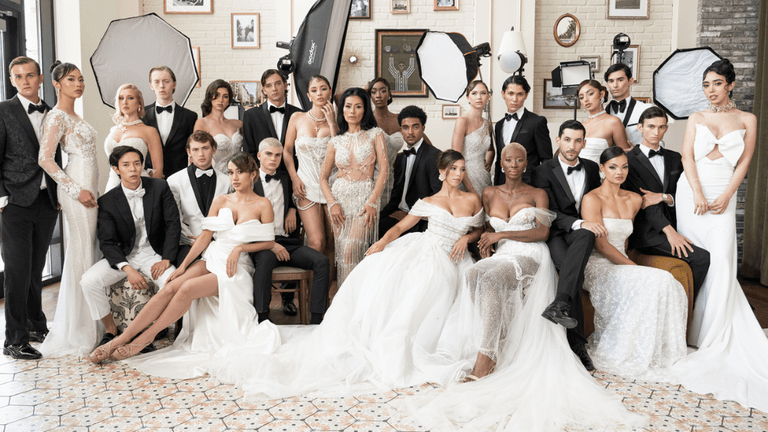 Models wearing bridal gowns and formalwear during the Miles Fashion Expo soft launch photoshoot.