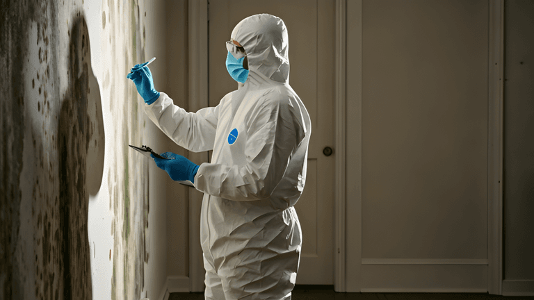 Mold testing specialist preparing a sample for analysis after water damage in a Seattle property.