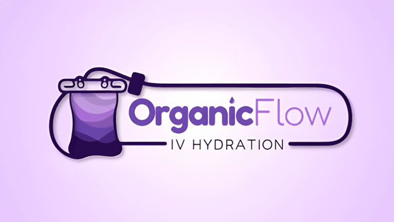 OrganicFlow logo featuring mobile IV hydration services for wellness at home.