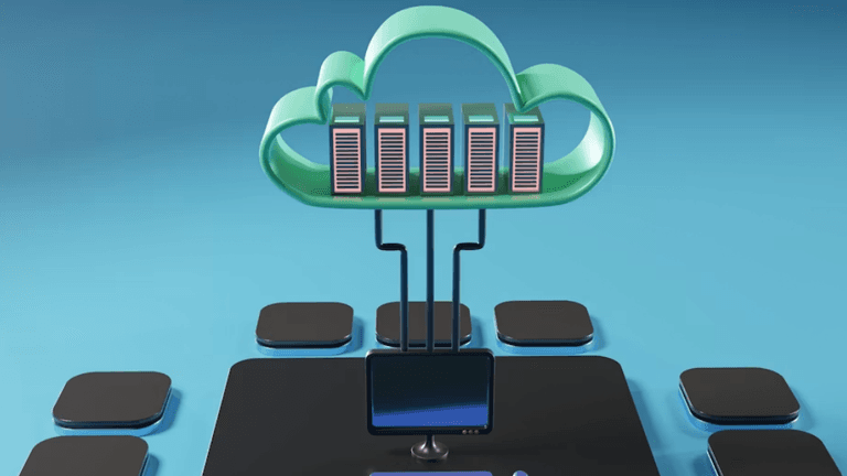 Illustration of a cloud server connected to multiple devices, representing cloud computing infrastructure.