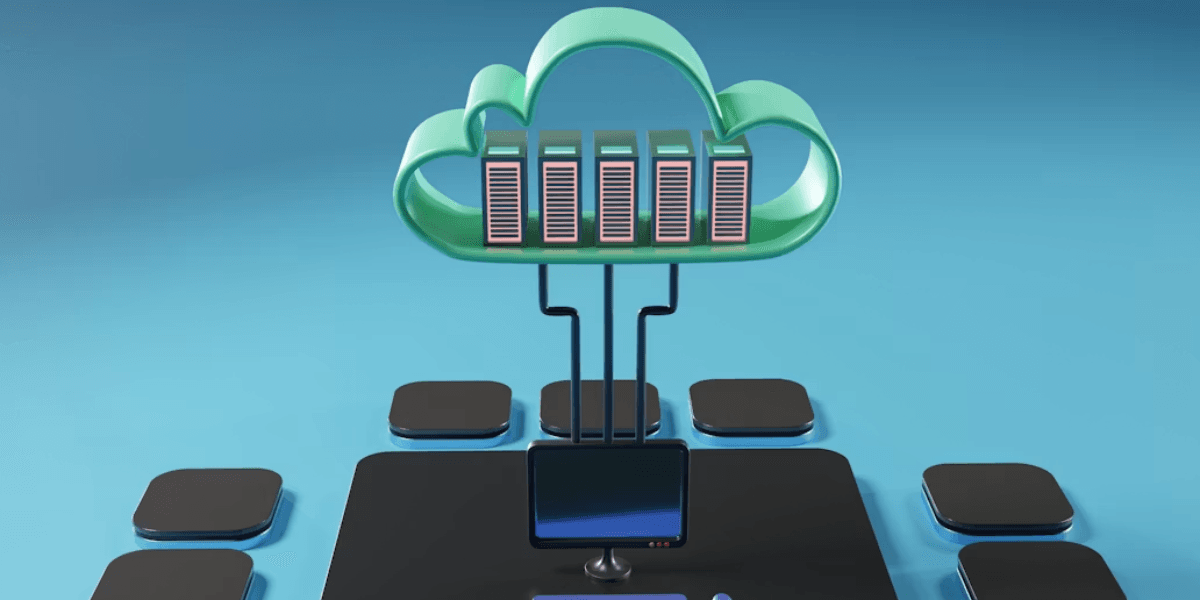 Illustration of a cloud server connected to multiple devices, representing cloud computing infrastructure.