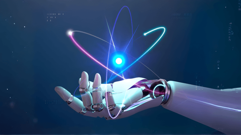 A futuristic robotic hand represents AI Quantum Dynamics, providing cutting-edge AI leadership and solutions to transform business strategies.