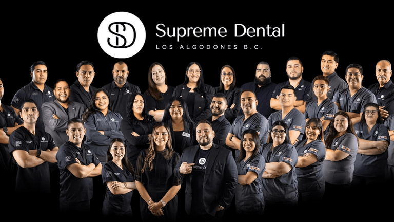 Group photo of Supreme Dental Clinic team, showcasing skilled professionals dedicated to world-class dental care, advanced technology, and holistic patient service in Los Algodones.