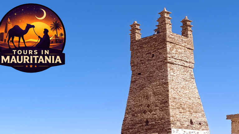 Tours in Mauritania with a silhouette of a camel and a traveler against a desert backdrop, highlighting the company’s focus on authentic, locally-led travel experiences in Mauritania.
