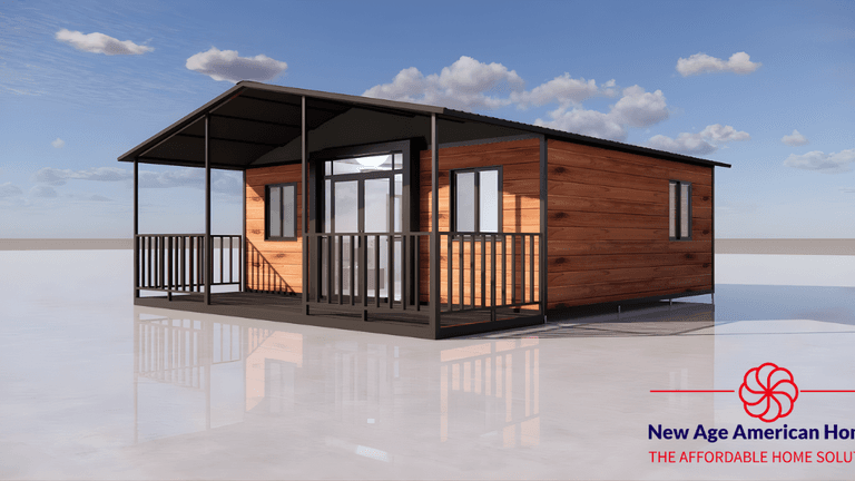 "New Age American Homes' affordable tiny home model, emphasizing quality, efficiency, and fast delivery to meet housing needs."