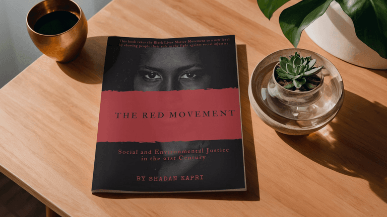The Red Movement book cover by Shadan Kapri, highlighting social and environmental justice in the 21st century, empowering ethical consumerism
