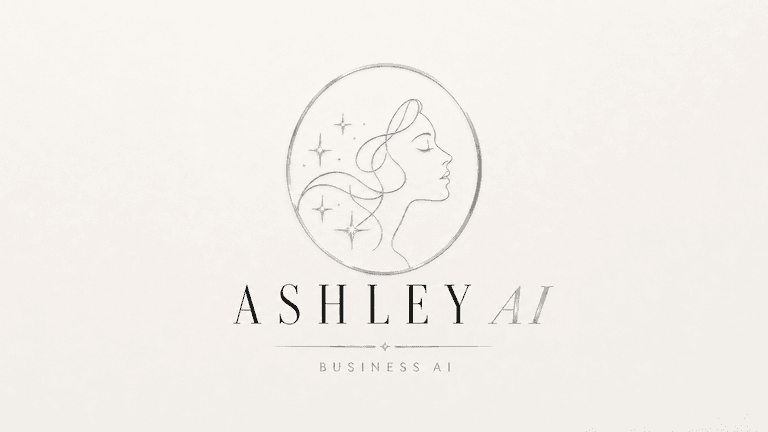 Elegant logo featuring a woman's profile with "ASHLEY AI" and "BUSINESS AI" text