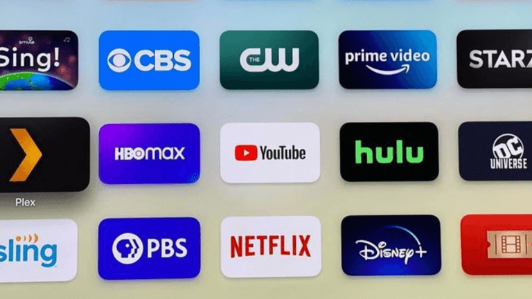 Grid of streaming service logos on a smart TV interface