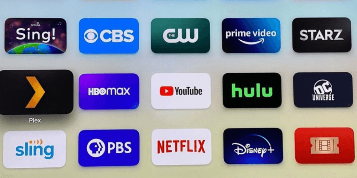 Grid of streaming service logos on a smart TV interface