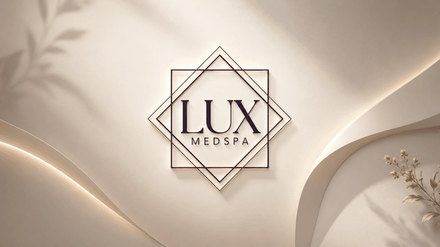 Elegant logo of Lux Medspa on a soft, textured background with geometric design