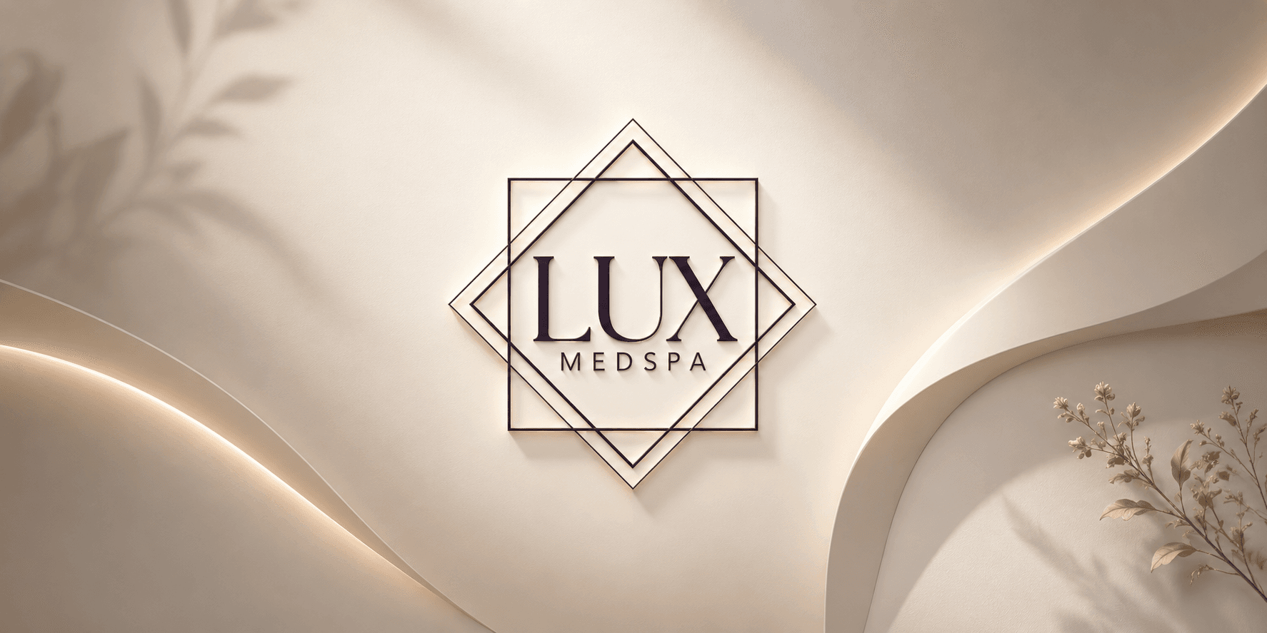 Elegant logo of Lux Medspa on a soft, textured background with geometric design
