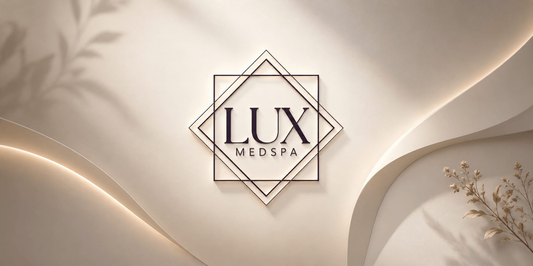 Elegant logo of Lux Medspa on a soft, textured background with geometric design