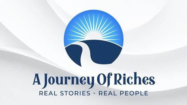Logo featuring a sunrise over hills and the text "A Journey Of Riches"