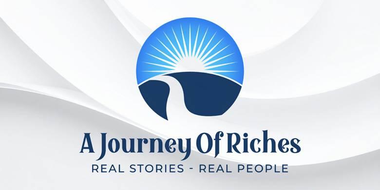 Logo featuring a sunrise over hills and the text "A Journey Of Riches"