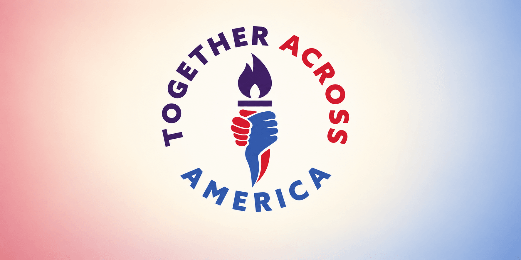 Logo featuring a torch held by two hands with text "Together Across America"