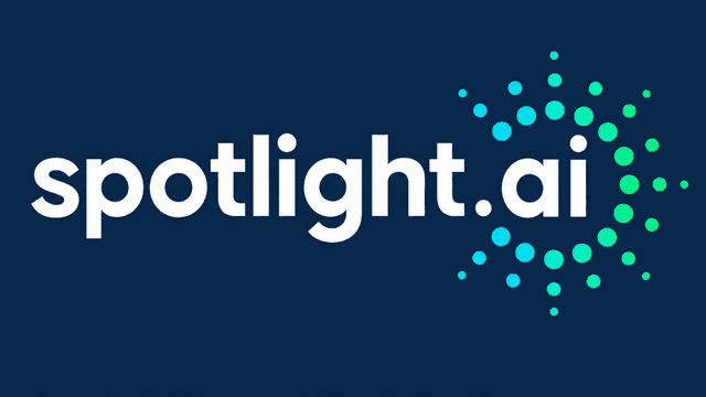 Logo of Spotlight AI with blue background and dotted graphic element