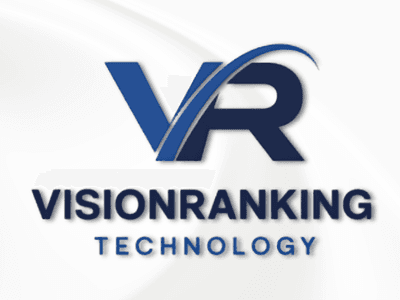 Logo featuring the letters VR and the text VisionRanking Technology in blue and white