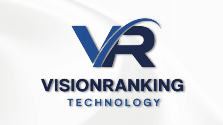 Logo featuring the letters VR and the text VisionRanking Technology in blue and white