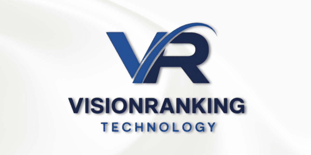 Logo featuring the letters VR and the text VisionRanking Technology in blue and white