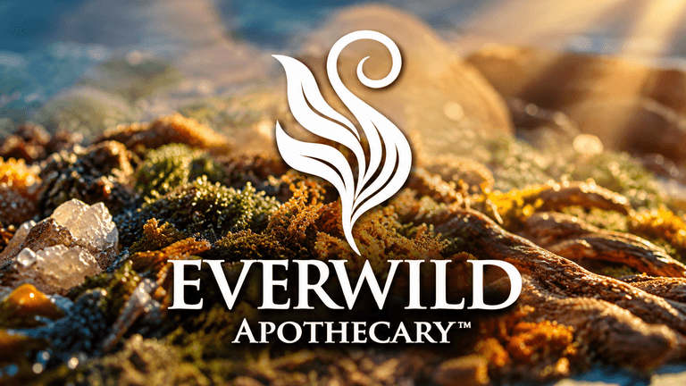 Logo of Everwild Apothecary with natural elements and sunlight in the background