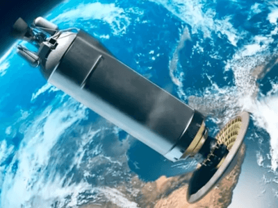 Futuristic spacecraft hovering above Earth with a detailed view of the planet's surface