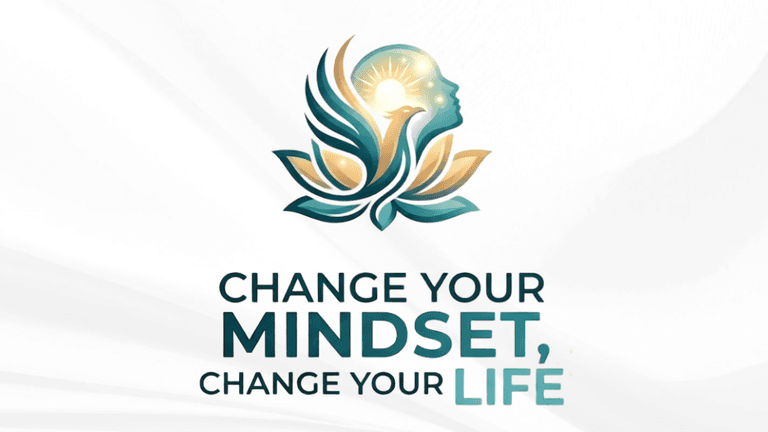 Logo with a stylized head and wings, promoting mindset change for life improvement