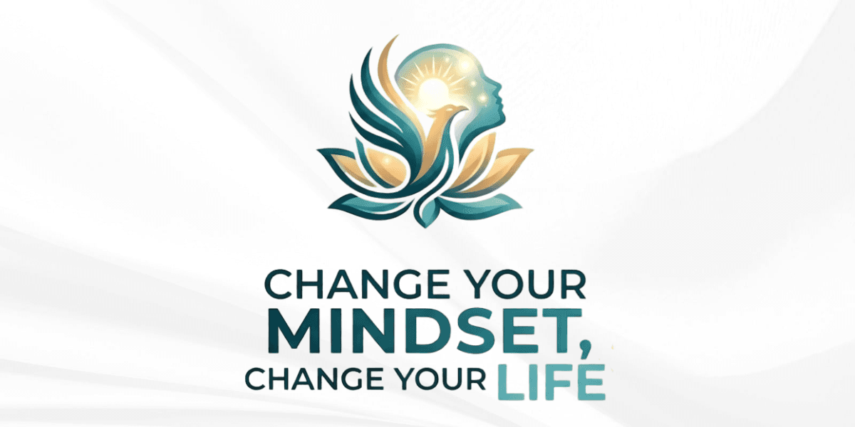 Logo with a stylized head and wings, promoting mindset change for life improvement