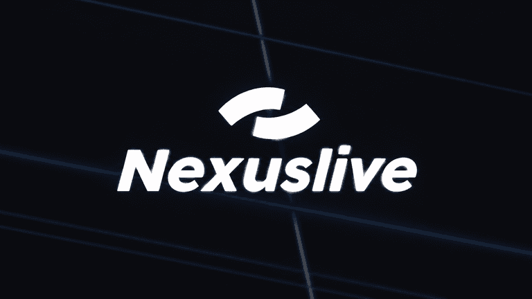 Logo of Nexuslive featuring stylized icons and modern typography on a dark background