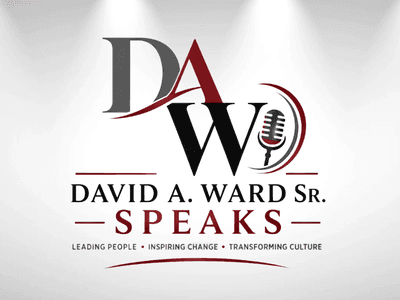 Logo for David A. Ward Sr. Speaks, featuring a microphone and dynamic font design