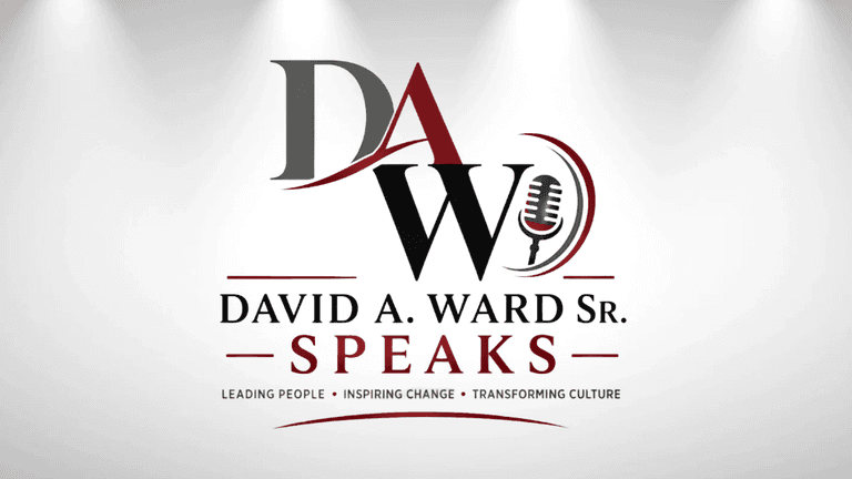 Logo for David A. Ward Sr. Speaks, featuring a microphone and dynamic font design