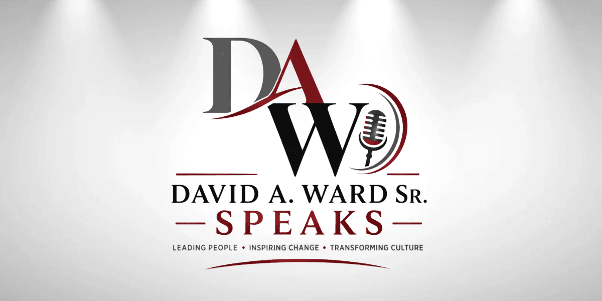 Logo for David A. Ward Sr. Speaks, featuring a microphone and dynamic font design