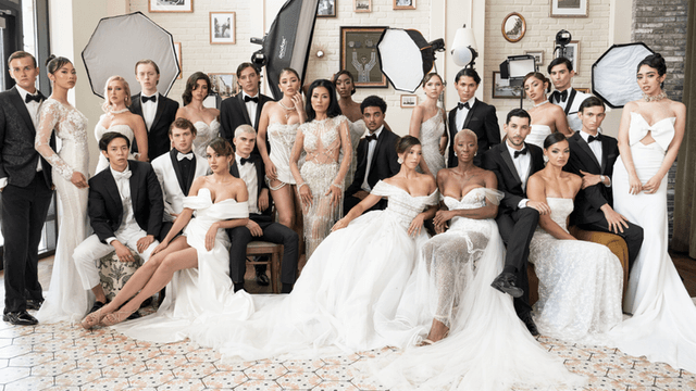 Models wearing bridal gowns and formalwear during the Miles Fashion Expo soft launch photoshoot.