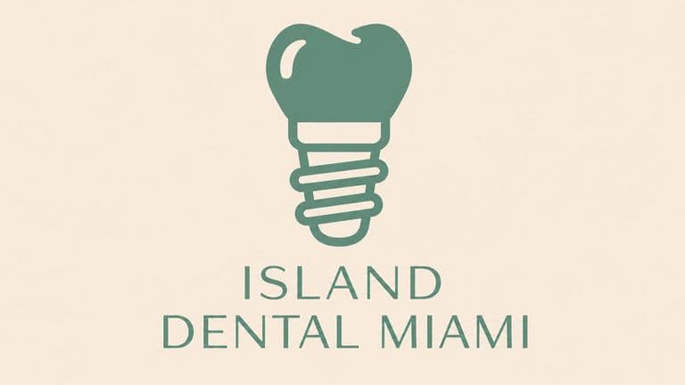 Island Dental Miami logo featuring a green tooth shaped like a dental implant.