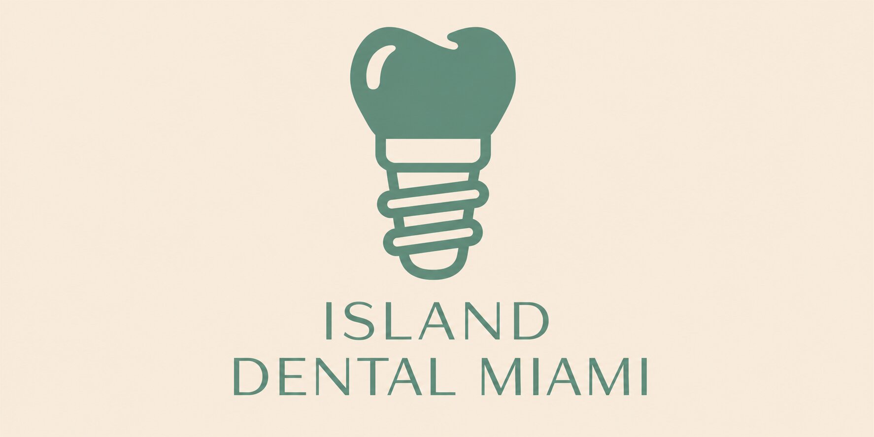 Island Dental Miami logo featuring a green tooth shaped like a dental implant.