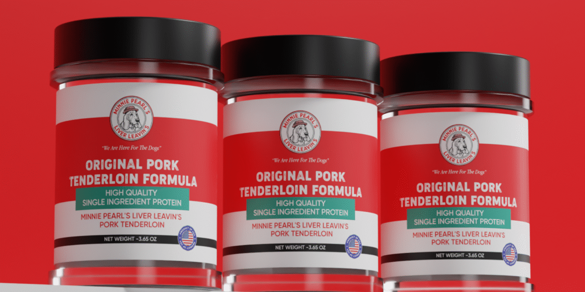 Minnie pearl's Leonard Mark Satisky with his dog Minnie Pearl, showcasing Minnie Pearl's Liver Leavin's, a product designed to help picky eaters regain their appetite with nutritious, single-ingredient treats.