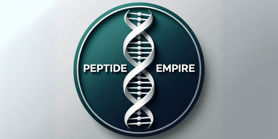 Peptide Empire logo featuring DNA helix symbol with bold text in a clean, modern design.