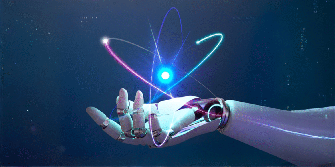 A futuristic robotic hand represents AI Quantum Dynamics, providing cutting-edge AI leadership and solutions to transform business strategies.