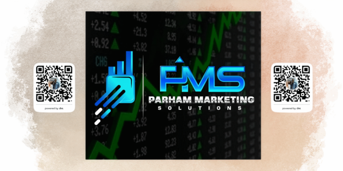 Parham Marketing Solutions logo with rising stock trends, representing business growth and digital marketing expertise to drive success.
