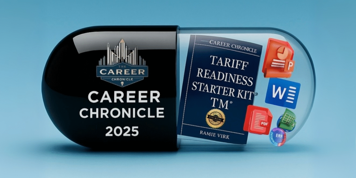 Career Chronicles 2025 capsule image, showcasing Ramie Virk's toolkit solutions for tariff risk management and procurement efficiency.