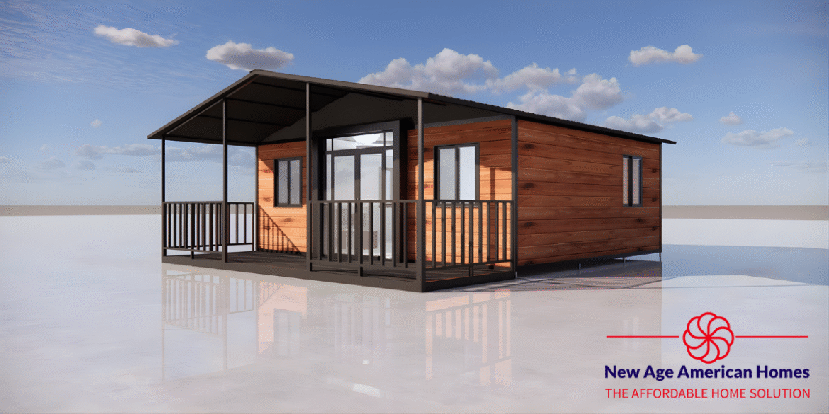 "New Age American Homes' affordable tiny home model, emphasizing quality, efficiency, and fast delivery to meet housing needs."