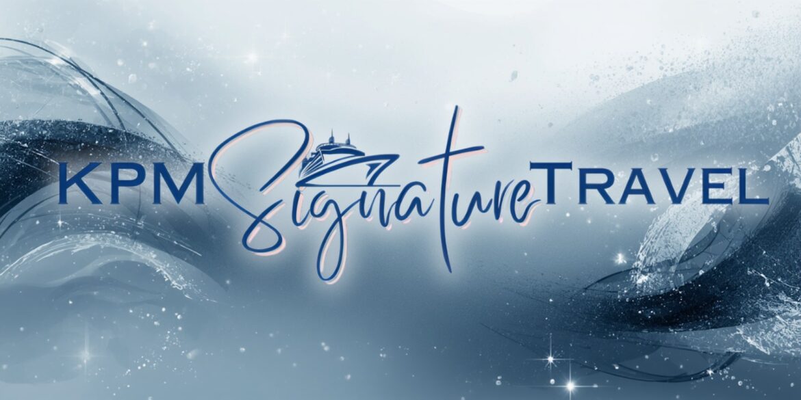 KPM Signature Travel logo with elegant waves and a cruise ship, symbolizing luxury and transformative journeys.