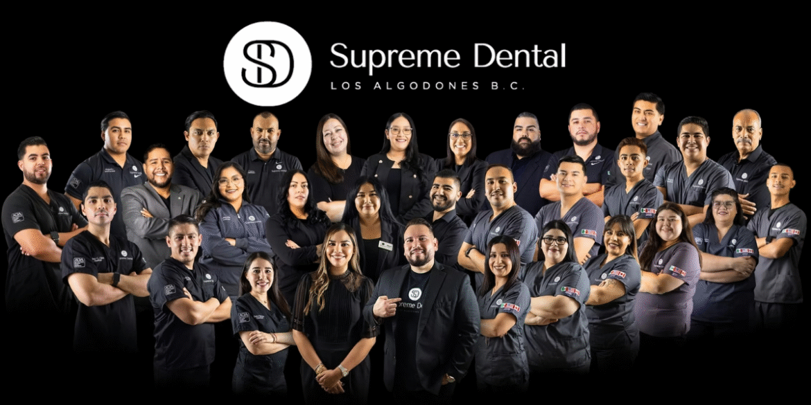 Group photo of Supreme Dental Clinic team, showcasing skilled professionals dedicated to world-class dental care, advanced technology, and holistic patient service in Los Algodones.