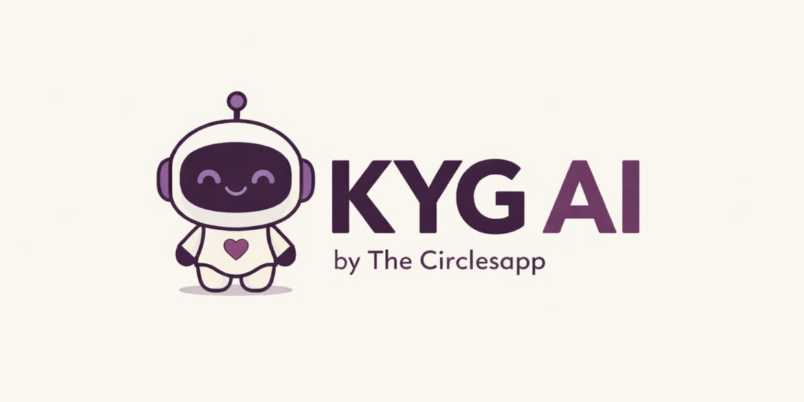 KYG AI by Circlesapp logo with a friendly robot character and purple text, symbolizing accessible AI-powered ecommerce visuals.