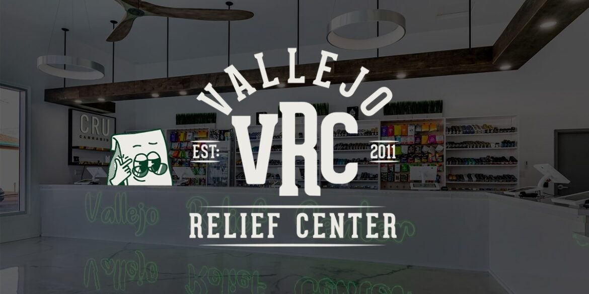 Vallejo Relief Center storefront with logo and interior display.